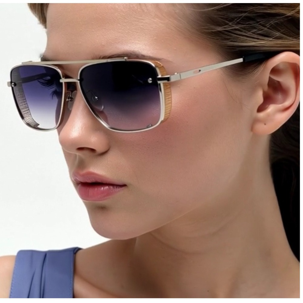 Sunglasses Women Silver Gold Rectangular Outfit Driving Sunny Shades Lady Style